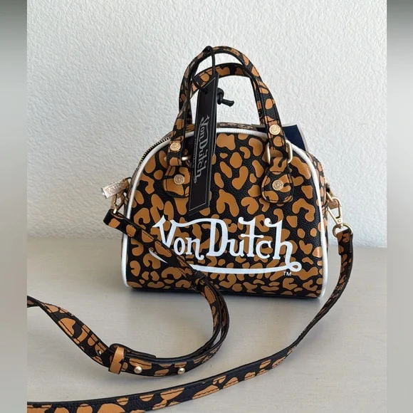 Von Dutch Small Bowling Bag Cheetah Print NWTs - Picture 2 of 8